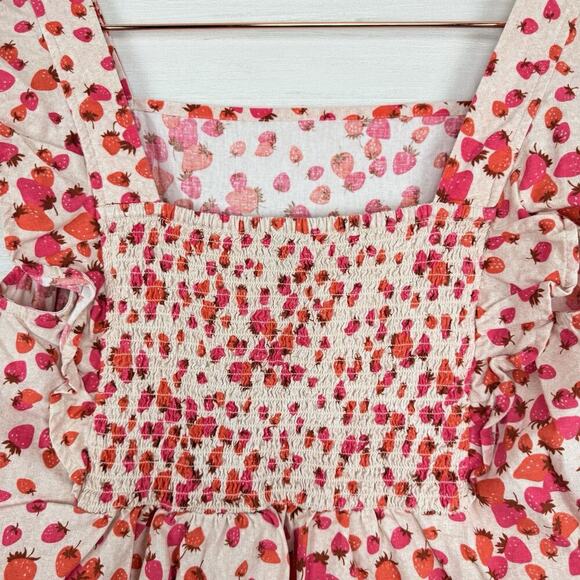 Ann Taylor Top M Berry Bunches Linen Blend Square Neck Smocked Flutter Sleeves - Picture 6 of 11